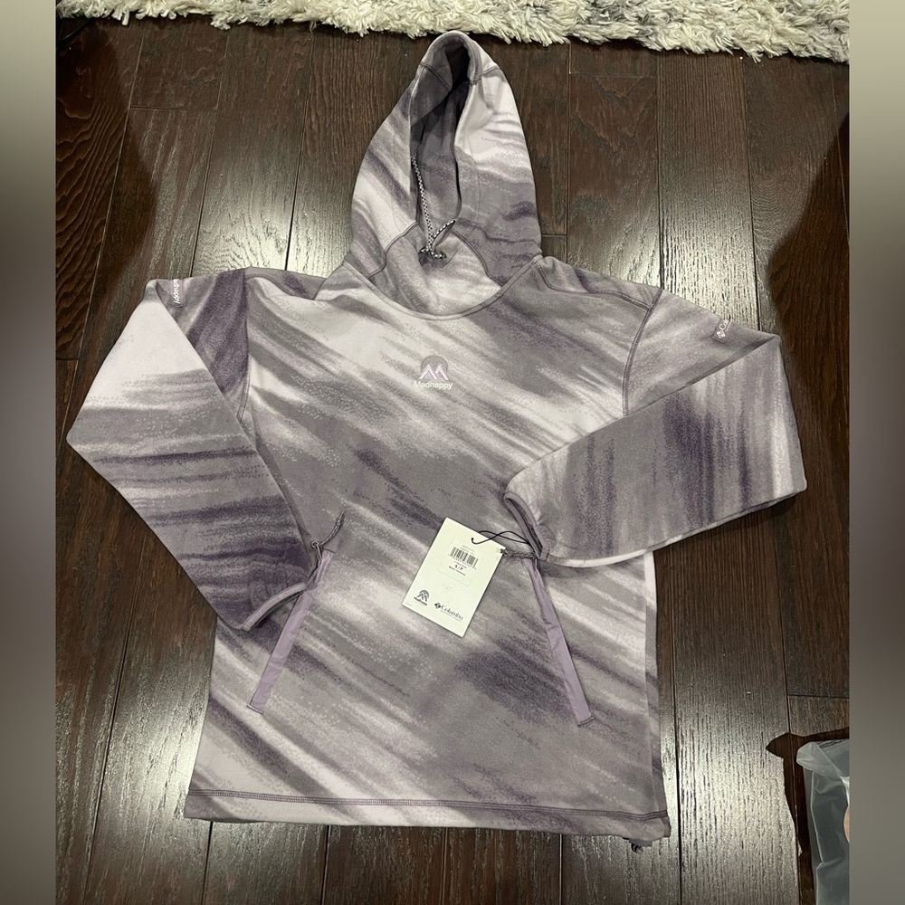 MadHappy x Columbia Pullover Purple Abstract Lightweight Fleece Hoodie Small NEW